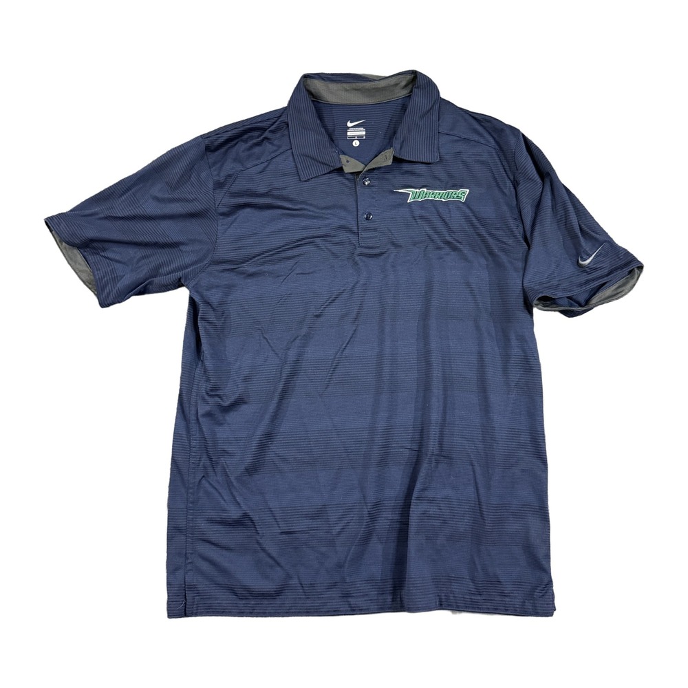 Nike Mens Warriors Polo Shirt Large Navy Blue Striped Short Sleeve Sports Logo